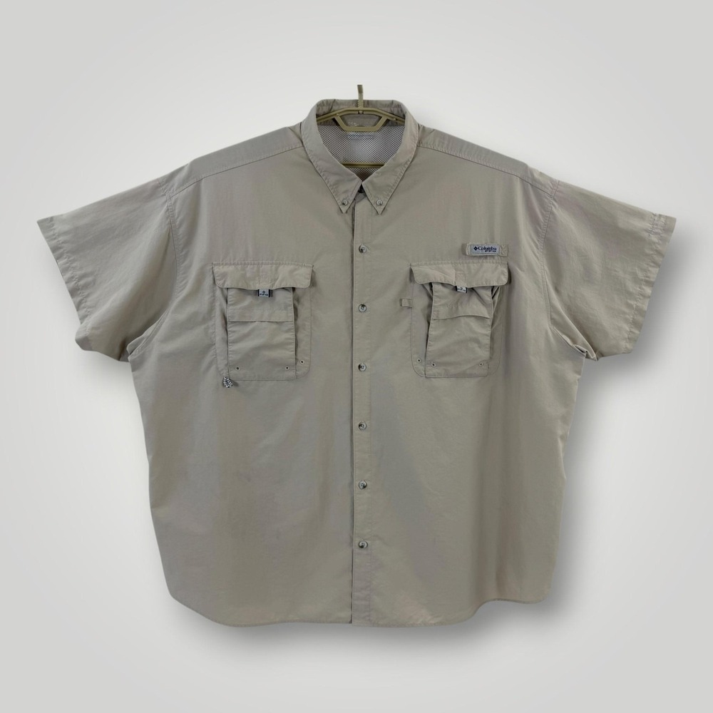 Columbia PFG Fishing Shirt Mens 5XL Beige Vented Button Up Big Tall
